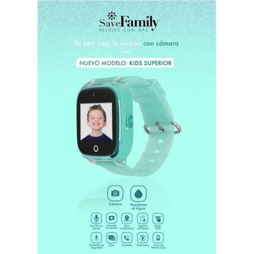 Save family Reloj con GPS Acuático con Camara para niños color verde Glitter. Modelo Superior