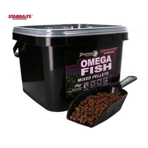 Pellets Mixed Starbaits Probiotic OMEGA FISH 2kg Cubo+pala